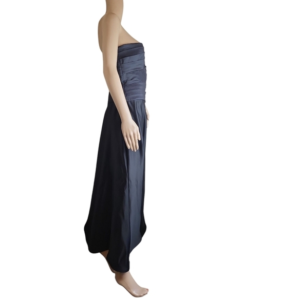 Tadashi Shoji Gown Black Sleeveless Ruched A Line Formal Dress Strapless - Picture 2 of 5